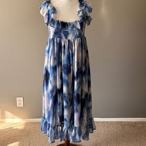 Banana Republic Deep water Boho chic Watercolor Maxi dress Sz S Fall Empire